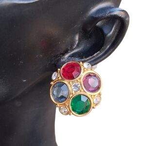 Vintage Swarovski Multi-Color Rhinestone Clip-On Earrings